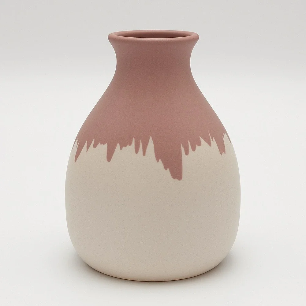 Isaac Mizrahi Loves‎ Xo Sienna Vase Ceramic Pottery Cream Hand Dipped Pink Glaze